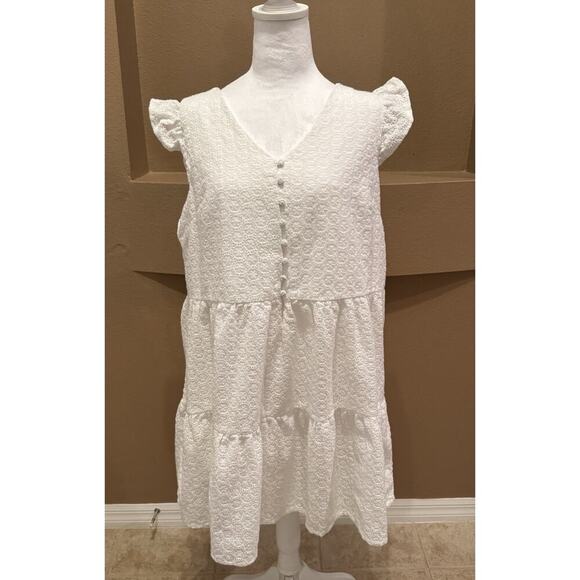 Joie White Eyelet Flutter Sleeve Mini Dress Size XL - Picture 1 of 7